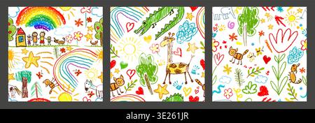ensemble de motifs de fond sans couture pour enfants. Dessiné à la main. Pas ai, illustration vectorielle. Illustration de Vecteur