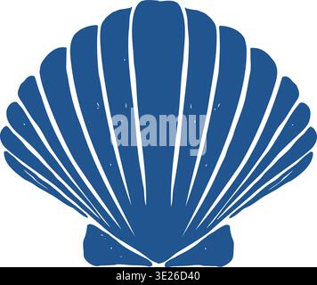 Coquillage dans le style doodle. Silhouette de coquille festonnée en bleu. Illustration vectorielle dessinée à la main isolée sur fond blanc. Illustration de Vecteur