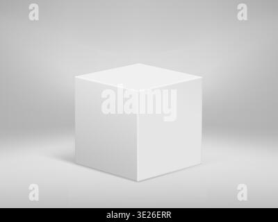 Cube 3d réaliste avec boîte de podium sur socle et forme géométrique de plate-forme. Vecteur de scène de stand avec plinthe de vitrine blanc et rendu de géométrie de maquette Illustration de Vecteur