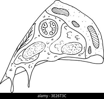 Pizza italienne dessinée à la main dans le style doodle et sketch par stylo à encre noire. Illustration vectorielle linéaire de contour pour la conception de nourriture et de menu. Illustration de Vecteur