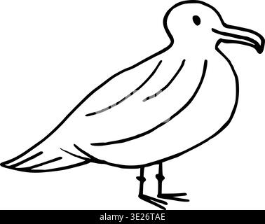Seagull doodle personnage simple. Dessiné à la main par l'encre noire illustration transparente pour la conception de voyage ou logo. Illustration de Vecteur