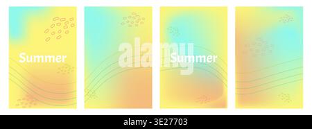 Affiche d'été Set dégradé coloré abstrait et fond de maille d'élément floral. Concevez des publications sur les médias sociaux, des pages de renvoi et des applications. Illustration vectorielle. Illustration de Vecteur
