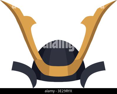 Illustration de vue de face audacieuse d'un casque guerrier à cornes avec cornes latérales courbées et couvre-visage protecteur sombre. Illustration de Vecteur