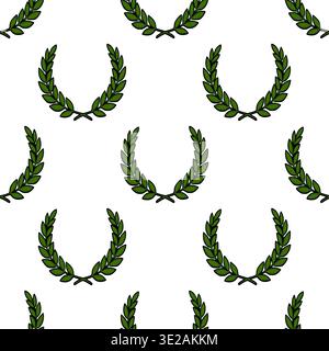Modèle vectoriel sans couture de couronnes de laurier vert sur un fond blanc Illustration de Vecteur