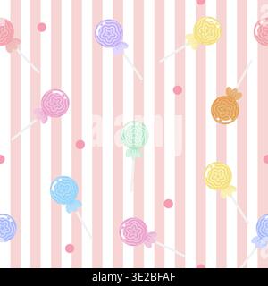 Motif sans couture accrocheur avec sucettes colorées à motifs étoilés sur un fond rose vif. Illustration vectorielle de haute qualité parfaite Illustration de Vecteur