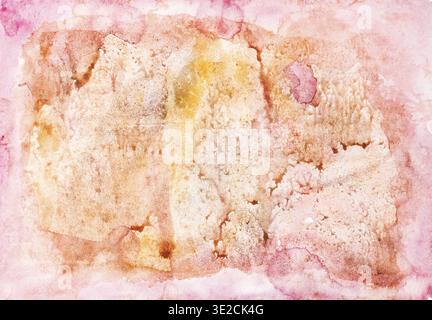 Feuille abstraite de papier peint à la main rose et jaune colorée en aquarelle monotype technique Banque D'Images