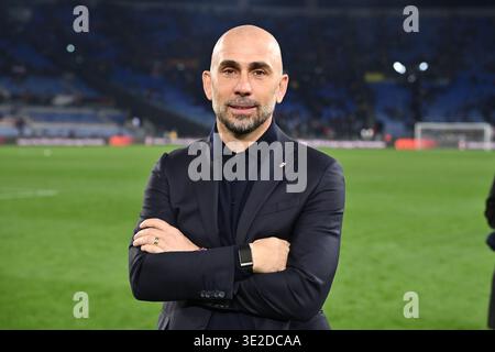 Marco Di Vaio du FC Bologna célèbre la victoire lors de la manche de l'UEFA Europa League de 16e match de football entre l'A.S. Roma et le FC Bologna au stade Olympique le 19 mars 2026 à Rome, en Italie. Banque D'Images