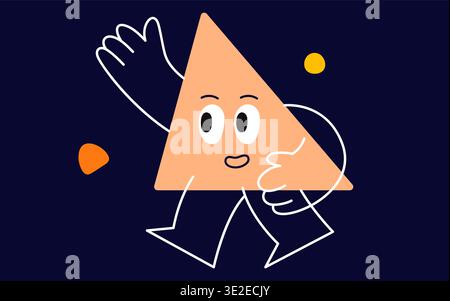 Figure géométrique beige triangle visage avec de minuscules bras et jambes de bâton. Illustration de Vecteur