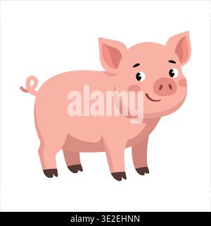 Illustration vectorielle de personnage de dessin animé de porc rose doux isolée Illustration de Vecteur