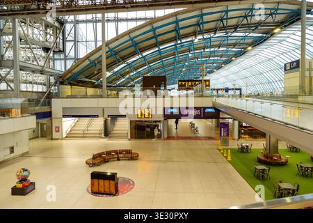 Les voies de circulation de l'ancien terminal Eurostar à Waterloo Station, Waterloo, Londres, Angleterre Banque D'Images