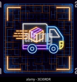 Icône de camion de livraison, expédition de magasin en ligne, service de livraison e-commerce, illustration de dessin animé vectoriel pour les applications, concept logistique, transport de colis. Illustration de Vecteur
