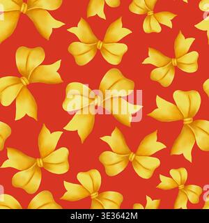 Élégants motifs sans couture à l'aquarelle avec des rubans et des noeuds jaunes peints à la main. Idéal pour Pâques, anniversaires, emballage cadeau, scrapbooking et festif Banque D'Images