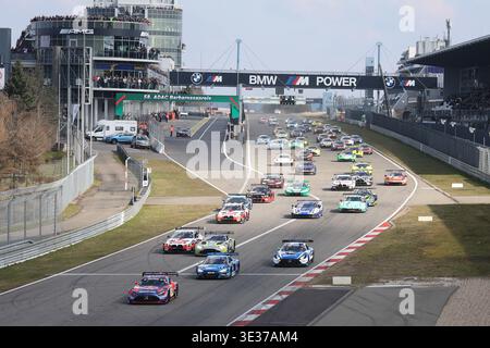Start zum NLS Saisonauftakt mit #3 Max Verstappen (NDL) / Jules Gounon (AND) / Daniel Juncadella (ESP), Mercedes-AMG GT3 Evo, Team : Winward Racing (GER) in Fuehrung GER, Motorsport, Nuerburgring Langstrecken Serie 2026, NLS2, Rennen 2, 58. ADAC Barbarossapreis, qualifying, Nuerburgring, Deutschland, Rhénanie-Palatinat, 21.03.2026 Foto : Eibner-Pressefoto/Juergen Augst Banque D'Images
