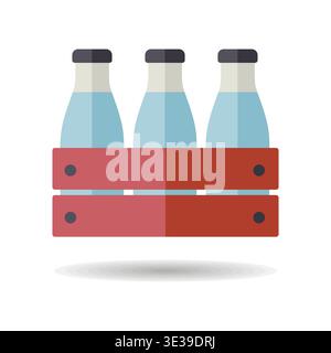 Boîte en bois à lait. Icône vectorielle de caisse de bouteilles de lait. Enseigne de produits laitiers. Symbole graphique pour la conception de sites Web et d'applications de cuisine, logo, application, interface utilisateur Illustration de Vecteur