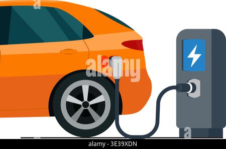 Voiture électrique branchée dans la station de charge illustration stock Illustration de Vecteur