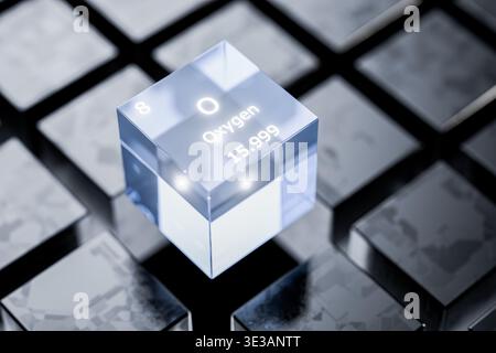L'OXYGÈNE est un élément du tableau périodique. L'OXYGÈNE gazeux est un élément du tableau périodique. Symbole D'OXYGÈNE gazeux dans le tableau périodique. rendu 3d. Banque D'Images