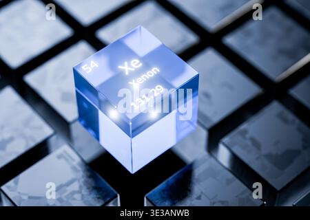 Le xénon est un élément du tableau périodique. Le xénon est un élément du tableau périodique. Symbole de gaz xénon dans le tableau périodique. rendu 3d. Banque D'Images