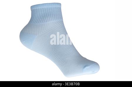 Une photo de chaussettes bleues isolées sur un fond blanc Banque D'Images