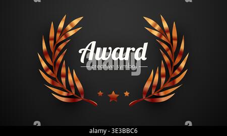 Couronne de laurier doré avec texte de symbole créatif et Award, avec des étoiles sur un fond sombre. Illustration vectorielle. Illustration de Vecteur