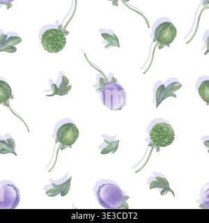 Modèle sans couture de fleurs d'anémone. Illustration aquarelle. Banque D'Images
