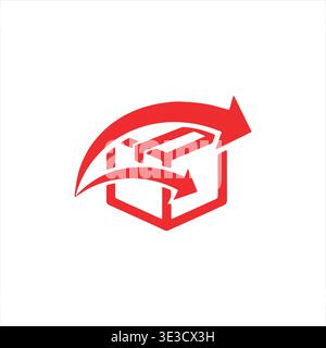 Icône rouge d'une boîte avec des flèches se déplaçant dans un mouvement circulaire autour de lui, isolé sur fond blanc Illustration de Vecteur