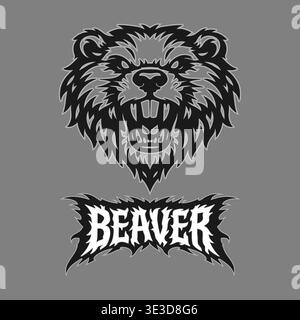 Logo de castor tribal vectoriel avec du texte sur un fond Illustration de Vecteur