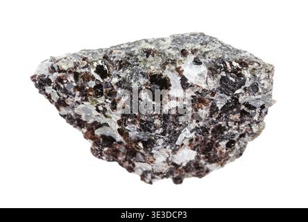 Macrophotographie d'un échantillon d'un minéral naturel issu d'une collection géologique de phlogopite minérale non coupée (mica magnésium) sur des roches contre un dos blanc Banque D'Images