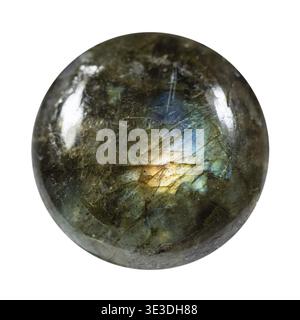 Gros plan d'un échantillon de pierre naturelle d'une collection géologique polie sphère labradorite sur fond blanc Banque D'Images