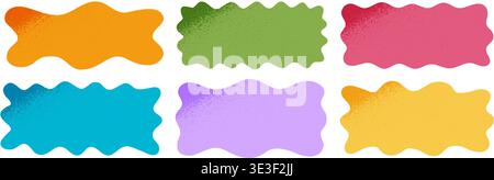 Formes ondulées colorées avec des textures granuleuses. Blobs organiques asymétriques avec ombres grunge. Formes psychédéliques abstraites à main levée. Nuages de discussion, zone de texte, balises ou modèles d'étiquettes. Illustration vectorielle de dessin animé. Illustration de Vecteur