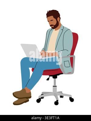 Homme noir afro-américain assis sur une chaise de bureau Illustration de Vecteur