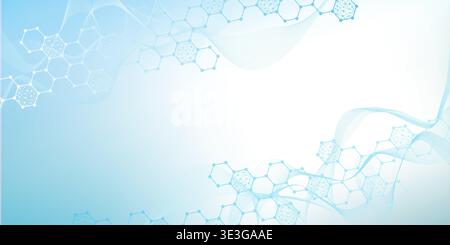 Fond abstrait de soins de santé avec des hexagones, des lignes et des points. Concept de modèle de bannière d'innovation médicale. Biologie et technologie pharmaceutique Illustration de Vecteur