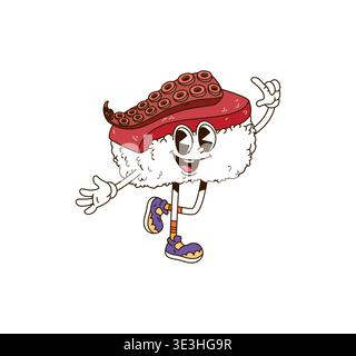 Groovy sushi japonais personnage funky de dessin animé Illustration de Vecteur