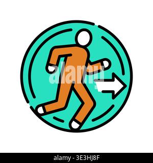 Icône de formation à l'itinéraire d'évacuation symbole professionnel de l'interface utilisateur pour la préparation aux urgences, les exercices de sécurité des bâtiments et la conformité au travail isolé sur White.U. Illustration de Vecteur