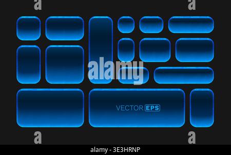 Collection de boutons et d'éléments d'interface utilisateur brillants bleus élégants sur un fond sombre, idéale pour un design moderne. Illustration vectorielle Illustration de Vecteur