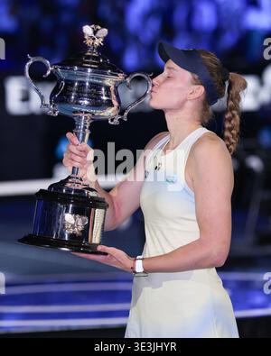 Elena Rybakina a remporté le trophée à l'Open d'Australie 2026, Melbourne Park, Melbourne, Victoria, Australie. Banque D'Images