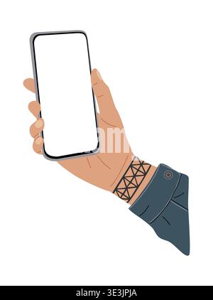 Smartphone tatoué tenant la main avec écran vierge Illustration de Vecteur