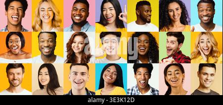 Happy Millennial Guy montre une carte de crédit dans un cadre Studio avec un fond Orange Banque D'Images