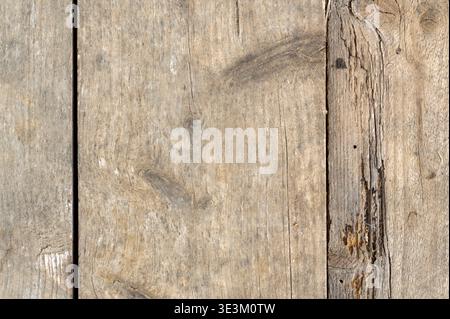 Vieille texture de planches de bois altérées avec des fissures et du grain naturel, fond de surface rustique avec des tons neutres, motif de bois détaillé adapté à de Banque D'Images