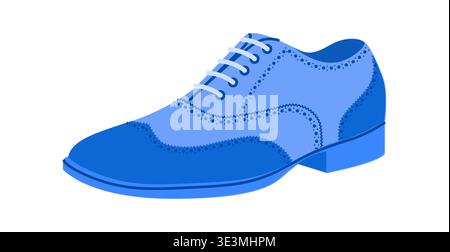 Spectateur homme bleu plat dentelle robe chaussure. Chaussures oxford derby bicolores à lacets classiques de costume. Illustration de mode technique CAD maquette dessin vecteur femmes unisexe isolé. Illustration de Vecteur