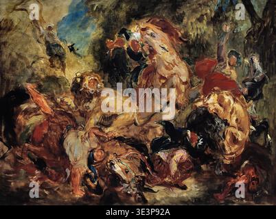 Chasse aux lions (esquisse) - chasse au lion (esquisse) 1854 par Eugène Delacroix 1783-1863 France Musée d'Orsay, musée à Paris, France. Banque D'Images
