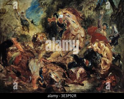 Chasse aux lions (esquisse) - chasse au lion (esquisse) 1854 par Eugène Delacroix 1783-1863 France Musée d'Orsay, musée à Paris, France. Banque D'Images