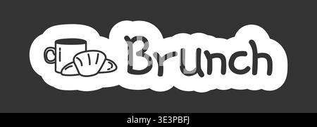Autocollant de dessin au trait noir et blanc brunch Illustration de Vecteur