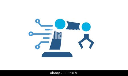 Icône bleue bichromie d'un bras robotisé avec connexions de circuit. Illustration de Vecteur