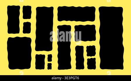 Rectangle ondulé défini en silhouette noire avec des bords organiques sur fond jaune. Cadres abstraits dessinés à la main et blobs pour bannières, affiches, publications sur les médias sociaux, couvertures et modèles de conception Web modernes. Illustration de Vecteur