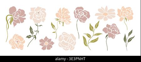 Ensemble d'illustrations florales minimalistes pastel douces Illustration de Vecteur