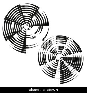 Ensemble spirale abstrait. Vecteur vortex noir. Jeu de tourbillons géométriques. Fond blanc Uni. Vecteur manuel uniquement. Aucun tracé automatique utilisé. Illustration de Vecteur