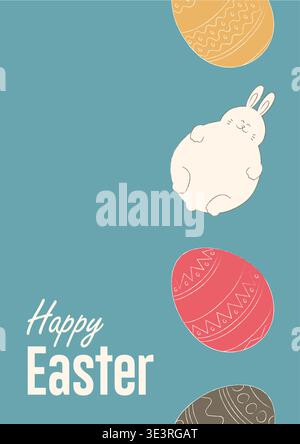 Illustration vectorielle de l'affiche de lapin de Pâques modelée avec des symboles d'oeuf Banque D'Images
