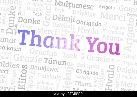 Merci Word Cloud dans les langues internationales. Conception de concept coloré. Expression de remerciement graphique monde. Illustration de Vecteur
