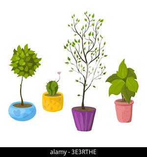 Images vectorielles de plantes d'intérieur en pot sur un fond blanc, un arbre en pot vert et une plante d'intérieur en pot. Illustration de Vecteur