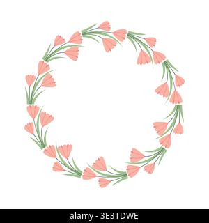 Couronne tulipe rose dans un style pastel doux. Cadre floral circulaire parfait pour les invitations de mariage, les cartes de voeux, les dessins de printemps, et décoratif Illustration de Vecteur